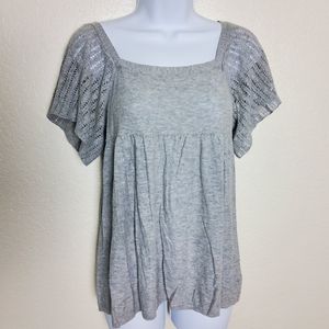 Mossimo Gray Blouse with Mesh Batwing Sleeves